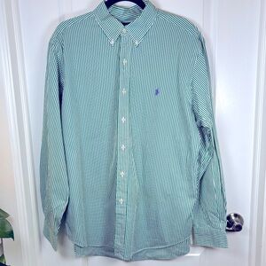 Ralph Lauren Men's Oxford Shirt Green and White Stripes Size XL Regular‎ Fit